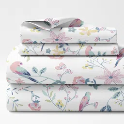 haus & kinder Pink & White Printed Cotton 186 TC King Bedsheet with 2 Pillow Covers image 3