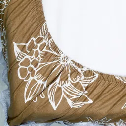 RD TREND Brown & White Printed 210 TC Cotton Fitted King Bedsheet with 2 Pillow Covers image 3