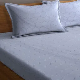 Arrabi Grey Geometric 300 TC King Bedsheet with 2 Pillow Covers image 2