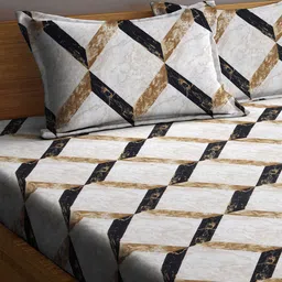 Arrabi Brown & White Geometric 300 TC King Bedsheet with 2 Pillow Covers image 3