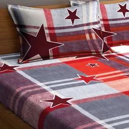 Arrabi Red & Grey Graphic 300 TC King Bedsheet with 2 Pillow Covers image 3