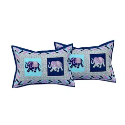 Lali Prints Blue & Purple Elephant Motifs 144 TC Single Bedsheet with 2 Pillow Covers image 5