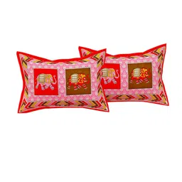 Lali Prints Red & Pink Elephant Motifs 144 TC Single Bedsheet with 2 Pillow Covers image 3