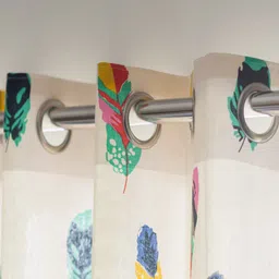 URBAN SPACE White & Green Geometric Cotton Window Curtain image 3