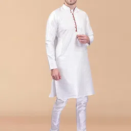 PRINTCULTR Mandarin Collar Pure Silk Kurta With Trousers image 3