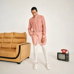 Project Bandi Floral Printed Band Collar Kurta with Trousers image 3