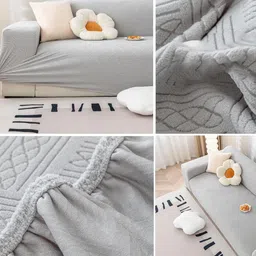 HOUSE OF QUIRK Grey  Jacquard Self-designed Flexible Stretchable 4-seater Sofa cover image 4