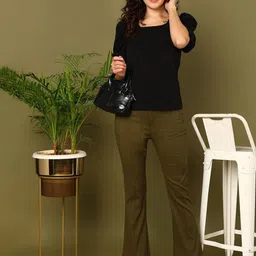 mokshi Women Pleated Bootcut Trousers image 4