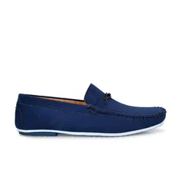 Mactree Men Navy Blue Textured Suede Loafers image 5
