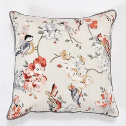 Clasiko Cream-Coloured & Orange Set of 2 Floral Cotton Square Cushion Covers image 4