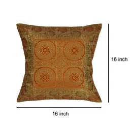 Lal Haveli Orange & Gold Toned Ethnic Motif Silk Square Cushion Cover image 4