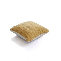 Pluchi Mustard & White Geometric Square Pure Cotton Knitted Cushion Cover image 3