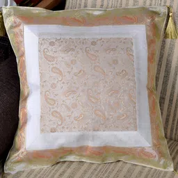 Lal Haveli White Ethnic Motifs Silk Square Cushion Cover-picture-13