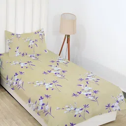 RD TREND Yellow & White Floral Printed 210 TC Cotton Single Bedsheet with 1 Pillow Covers image 4