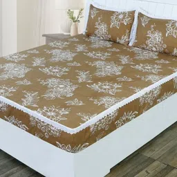 RD TREND Brown & White Printed 210 TC Cotton Fitted King Bedsheet with 2 Pillow Covers image 5