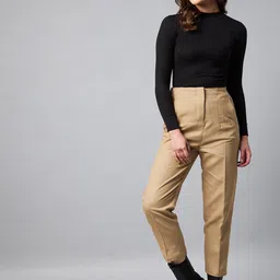 Chemistry Women Tapered Fit High-Rise Pure Cototn Trousers-image-55