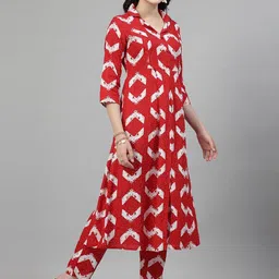 KALINI Abstract Printed Regular Pure Cotton A Line Kurta With Trousers image 4
