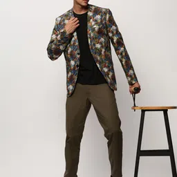 SHOWOFF Slim-Fit Printed Notched Lapel Collar Single Breasted Cotton Casual Blazer image 5