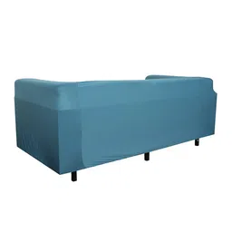 HOUSE OF QUIRK Teal Blue Solid 2-Seater Stretchable Non-Slip Sofa Cover image 5