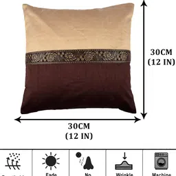 Kuber Industries Brown & Gold Toned 5 Pieces Center Lace Cushion Covers image 4