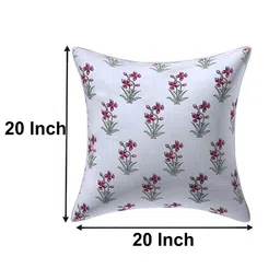 Texstylers Grey & Maroon 5 Pieces Floral Printed Cotton Square Reversible Cushion Covers image 2