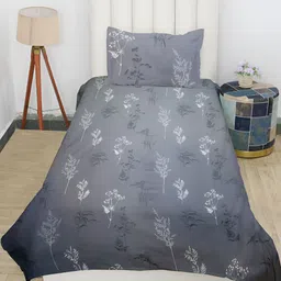RD TREND Grey Floral 210 TC Cotton Single Bedsheet with 1 Pillow Covers image 3