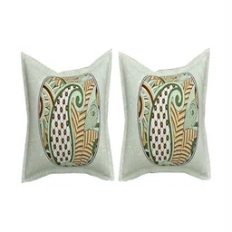 Aura Green & White Printed 144 TC Pure Cotton Double King Bedsheet With 2 Pillow Covers image 4