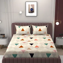 Bromwick Beige & Red Geometric 250 TC Fitted King Double Bedsheet With 2 Pillow Covers image 2