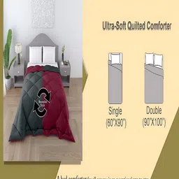 tundwal's Grey & Maroon Geometric Heavy Winter Single Bed Comforter image 2