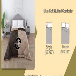 tundwal's Beige & Brown Checked Heavy Winter Double Bed Comforter image 2