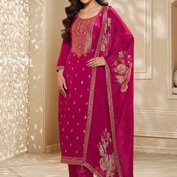 Seerat Ethnic Motifs Woven Design Jacquard Pure Silk Kurta With Trousers & Dupatta image 5