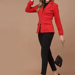 KASSUALLY Women Notched Lapel Single-Breasted Casual Cheery Red Blazer image 4