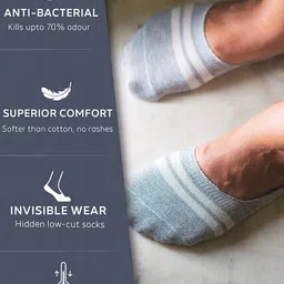Heelium Men Striped Pack of 3 Odour Free Breathable Low Cut Bamboo No Show Socks image 4