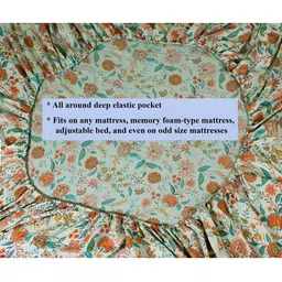 Stylista Green Printed Cotton 400 TC Fitted Double Queen Bedsheet With 2 Pillow Covers image 2