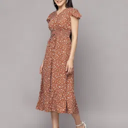 aayu Women Fit and Flare Brown Midi/Calf Length Dress image 4