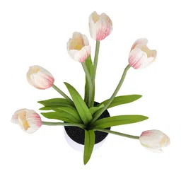 Kuber Industries Pink & Green Artificial Tulip Flower Plant With Pot image 2