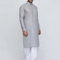 ROYAL KURTA Men Grey Thread Work Summer Sheers Kurta image 4