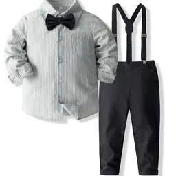 StyleCast x Revolte Boys Grey & Black Shirt Collar Striped Shirt with Trousers-picture-26