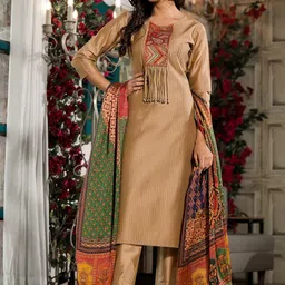 Label Khoj Ethnic Motifs Embroidered Straight Kurta with Trousers & Dupatta image 3