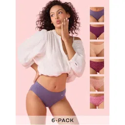 Enamor Chic Stretch Cotton All Day Comfort Hipster Panty Women Multi-Color (Pack of 6)-image-49