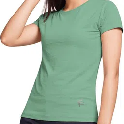 fitflex Women Solid Round Neck Polycotton Green T-Shirt-picture-10