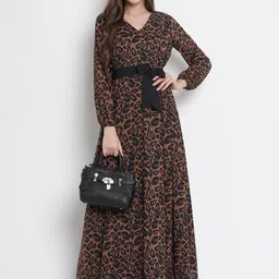 lady stark Women Maxi Brown Full Length Dress With Mask-picture-17