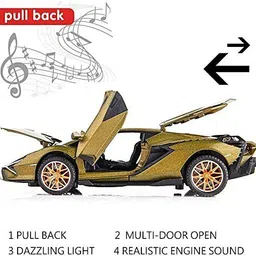 venimall Lamborghini Sian FKP 37 Green Metallic with Copper Wheels 1:32 Diecast Model Car image 4