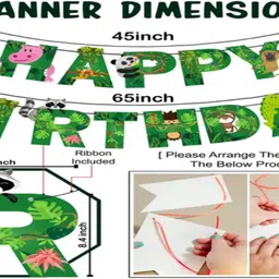 foogaa Printed Jungle Theme Happy Birthday Decoration Kit – Wild Fun for Kids' Parties. Banner image 2