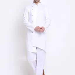 Benstoke Men White Angrakha Kurta with Pyjamas-picture-16