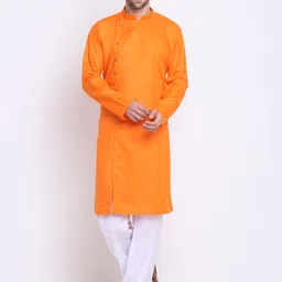 Benstoke Men Orange Angrakha Kurti with Pyjamas-picture-9