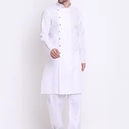 Benstoke Men White Angrakha Kurta with Pyjamas-picture-23