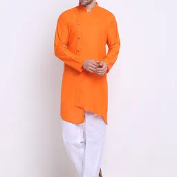 Benstoke Men Orange Angrakha Kurta with Trousers-picture-19