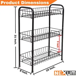 nexum 3-Tier Multipurpose Kitchen Rack/Kitchen Storage/Storage Rack/Kitchen Shelf Steel Wall Shelf image 3