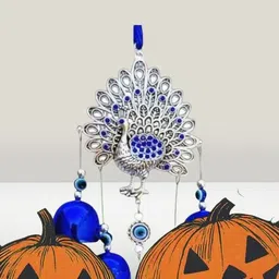 knwfire Peacock Metal Evil Eye Wind Chime | Turkish Wall Hanging for Positive Energy Brass Windchime-picture-45